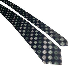 Croft Barrow Geometric Checkered Tie Navy Green Gray Polyester Office Gift Dad